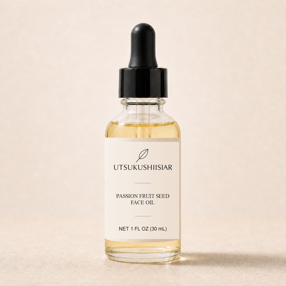 UTSUKUSHIISIAR Passion Fruit Seed Face Oil in glass dropper bottle