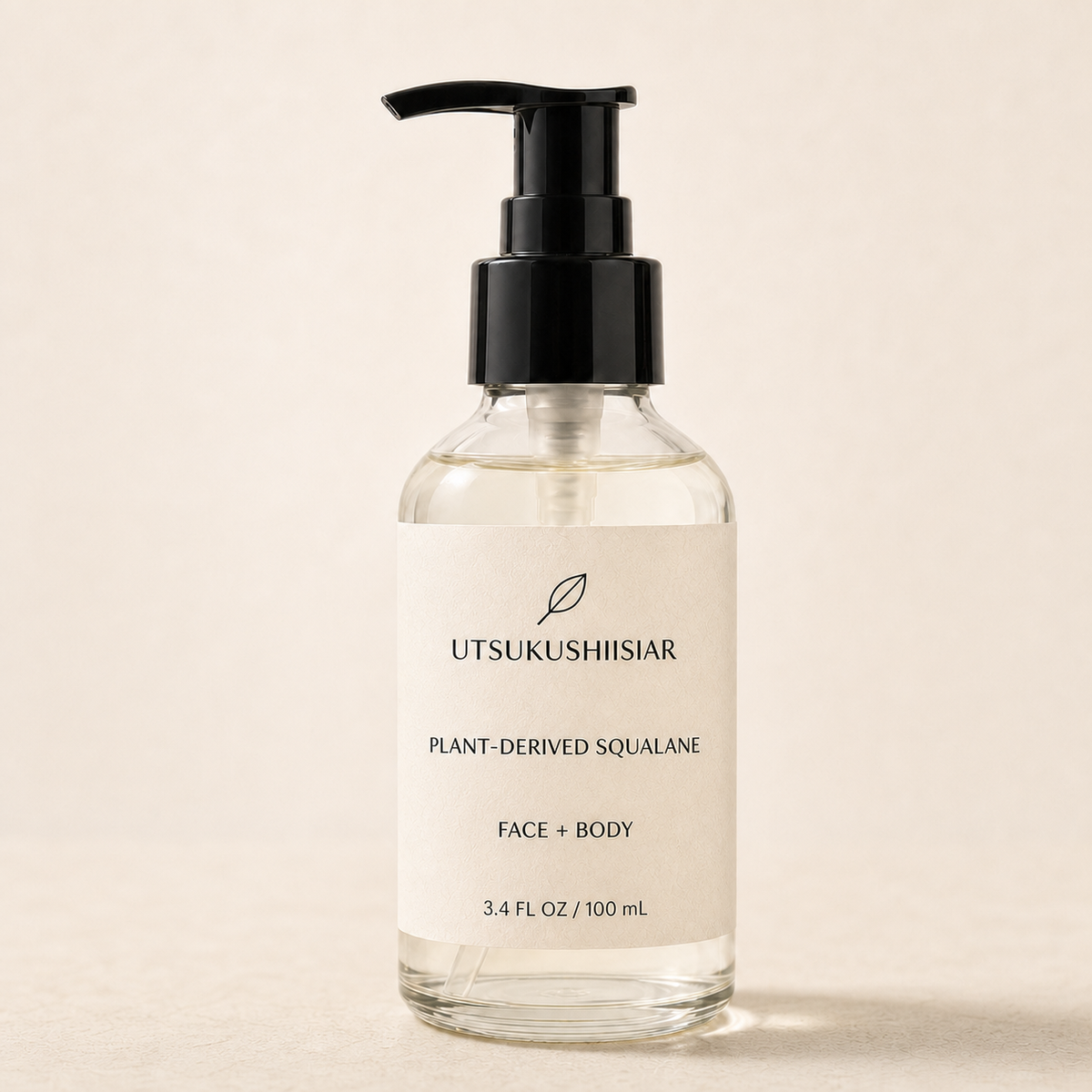 UTSUKUSHIISIAR Plant-Derived Squalane Oil Face + Body 100 mL glass bottle with pump