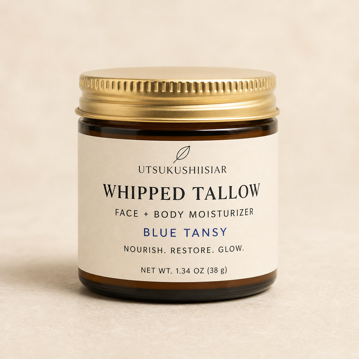 UTSUKUSHIISIAR Whipped Tallow Blue Tansy in a 38 g amber glass jar