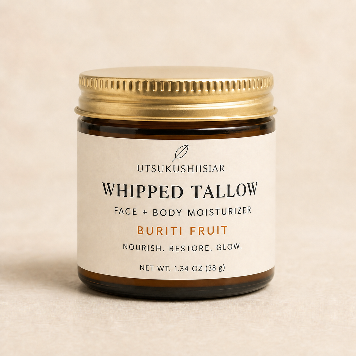 UTSUKUSHIISIAR Whipped Tallow Buriti Fruit in a 38 g amber glass jar