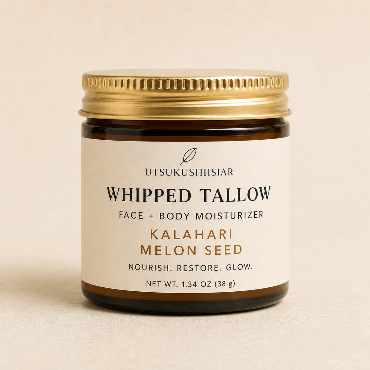 UTSUKUSHIISIAR Whipped Tallow Kalahari Melon Seed in a 38 g amber glass jar