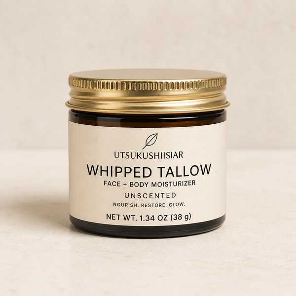 UTSUKUSHIISIAR Whipped Tallow Unscented in a 38 g amber glass jar